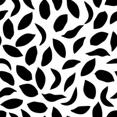 Vector flowers and petals black and white seamless pattern
