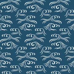 Ocean waves seamless pattern, classic blue color