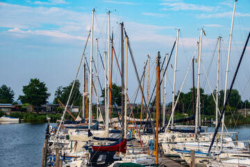 Lauwersmeer, Netherlands - August 20, 2020: Boats in Lauwermee in Friesland, Netherlands