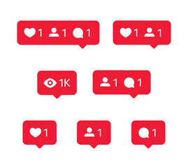Social network icons, tooltips, speech bubbles, likes, followers and subscribers