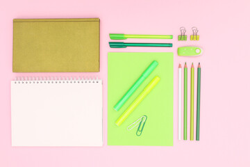 BAck to school stationery on pink theme