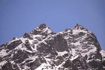 Beautiful View of Himalayas mountains peak from kheerganga,himachal pradesh