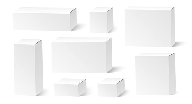 Vector realistic white blank boxes mockup set