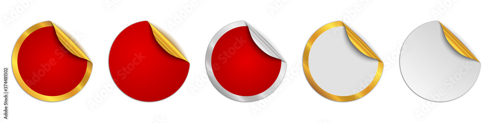 Poster Set of cut out stickers. Red round sticker mockup.