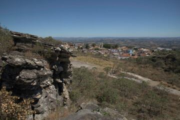 Fototapeta na wymiar Stone Hills and Partial View of Town in Brazil