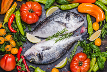 Fresh fish with vegetables, healthy cooking.