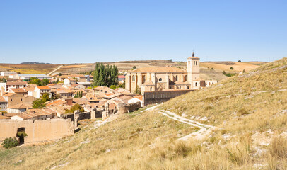 a view of Berlanga de Duero town and the collegiate church of Santa Maria del Mercado, province of Soria, Castile and Leon, Spain