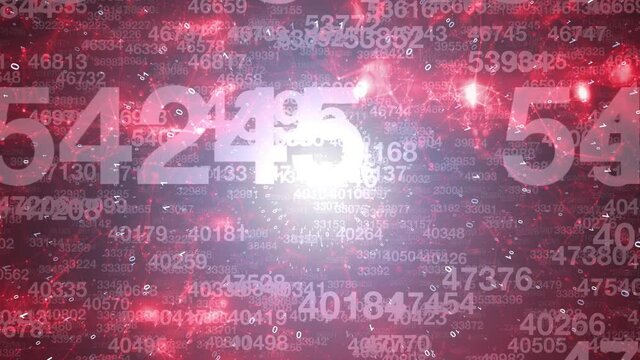 Random red coloured shiny abstract digit numbers Counting motion background. 