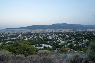 Fototapeta na wymiar View of the northern eastern suburbs of Athens city-Greece during dusk.