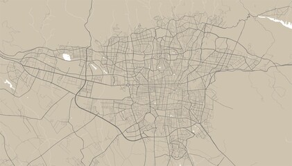 Tehran map. Tehran city map poster. Map of Tehran street, urban area.