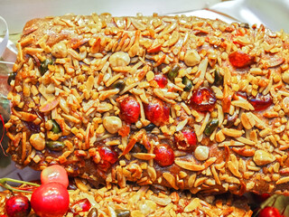Delicious gingerbread cookies for christmas with cherries