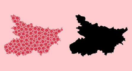 Vector Collage Map of Bihar State of Infection Particles and Solid Map