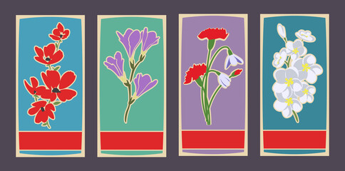 Mid Century Modern Style Floral Postcard Templates 