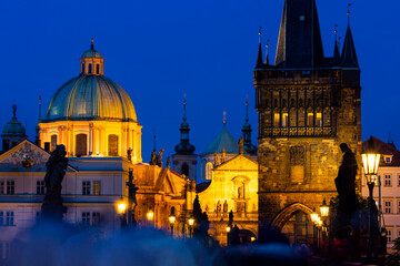 Fototapeta premium Charles Bridge, Church of St. Francis of Assisi, Klementinum, Church of St. Salvatore, Prague, Czech Republic, Europe