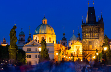 Fototapeta na wymiar Charles Bridge, Church of St. Francis of Assisi, Klementinum, Church of St. Salvatore, Prague, Czech Republic, Europe