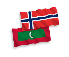 Flags of Norway and Maldives on a white background