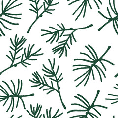 Abstract seamless vector pattern with hand drawn pine branches