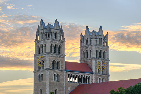 St. Maximilian church at sunset in Munich, Germany. Closeup