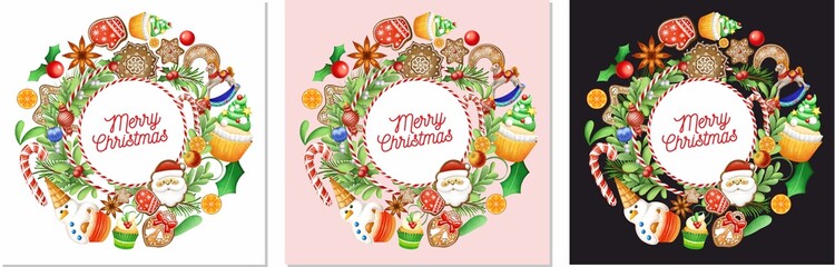 Christmas illustration. Christmas card. Gingerbread. Holiday banners, Christmas toys. merry Christmas.