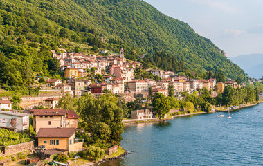 The small and traditional village of Dorio, on the shores of the famous Lake Como, Italy - June 2020.
