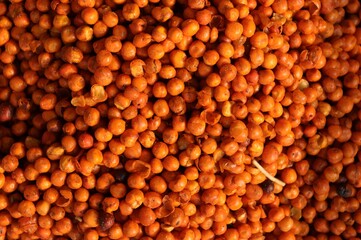 Orange Color Peas  in Indian Village Fair For Selling with Selective Focus on Top