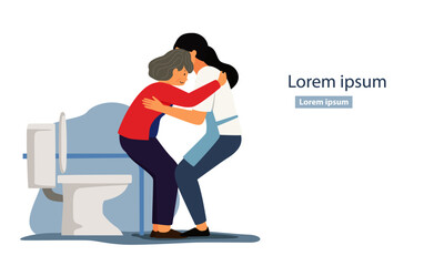 caregiver help old woman using toilet cartoon character design