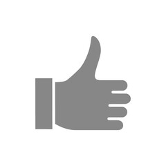Like, thumb up gray icon. Approve gesture, best symbol
