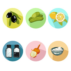 A set of six icons food products-catering food