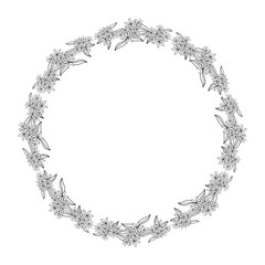 Line art of flowers wreath