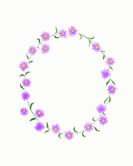 Digital hand drawn of purple flowers wreath