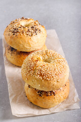 Homemade bagels with different topping