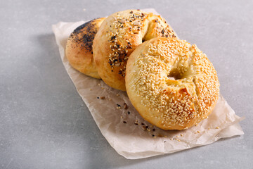 Homemade bagels with different topping
