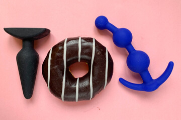 Adult toys. Anal plug, butt plag and donut. Useful for adult, sex shop
