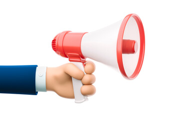 3d illustration. Cartoon businessman character hand holding a speaker. Advertising and promotion symbol.