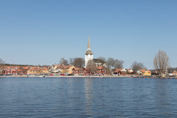 Swedish town Mariefred by lake Malaren, Sweden.