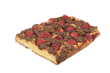 homemade yeast cake with strawberries