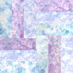 Geometric watercolor pattern. Planks, tiles with texture, blue and lilac color.