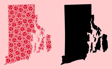 Vector Collage Map of Rhode Island State of Flu Virus Particles and Solid Map