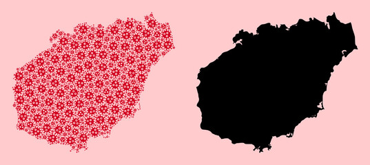 Vector Collage Map of Hainan Island of Pandemic Virus Particles and Solid Map