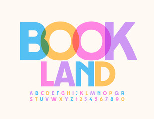 Vector bright concept Book Land. Elegant artistic Font. Colorful creative Alphabet Letters and Numbers