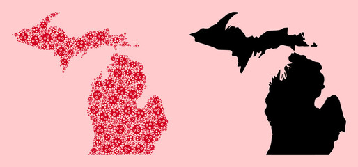 Vector Mosaic Map of Michigan State of Infection Icons and Solid Map