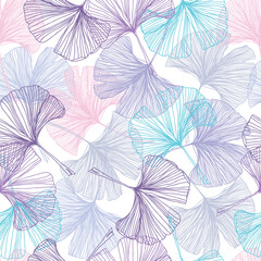 Obraz premium Gingko biloba seamless vector background pattern. 