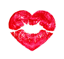 heart shape kissing lips isolated over a white background
