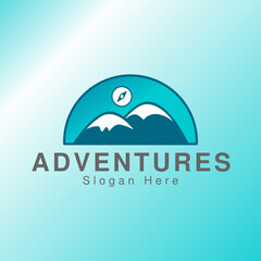 Obraz premium Adventure Logo Template. Using a green base color with a combination of mountain shapes and compass symbols. Suitable for company logos engaged in adventure