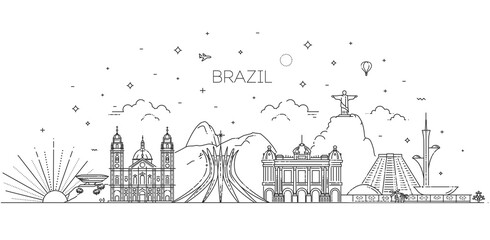 Fototapeta premium Brazil architecture vector line skyline