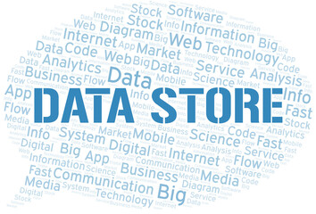 Data Store vector word cloud, made with text only.