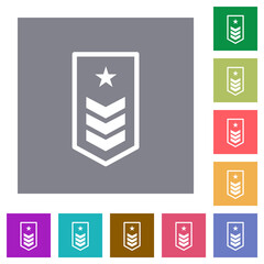 Military insignia with three chevrons and one star square flat icons