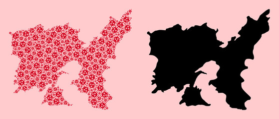 Obraz premium Vector Mosaic Map of Lemnos Island of Infection Items and Solid Map