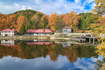 Fototapeta premium Beautiful Mountain Lu geopark landscapes in late autumn, Jiujiang, Jiangxi, China