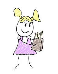 Mädchen hält Tüte mit Baguettes vom Bäcker in der Hand